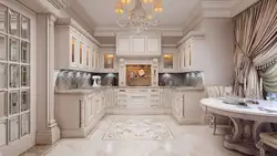 Белая классическая кухня в интерьере фото