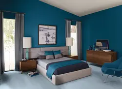 What color goes with blue in a bedroom interior?