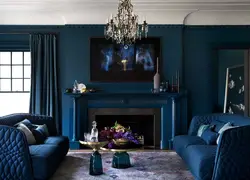 Темно синий интерьер гостиной