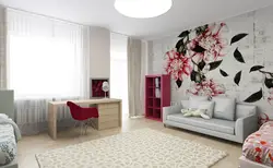 Living room design in an apartment combined light wallpaper