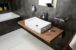 Tezgah üstü lavabo fotoşəkili ilə vanna otağı dizaynı