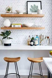 Shelves in a modern kitchen interior