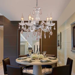 Photo of a kitchen in a house with a chandelier