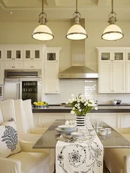 Photo Of A Kitchen In A House With A Chandelier