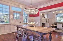 Photo of a kitchen in a house with a chandelier