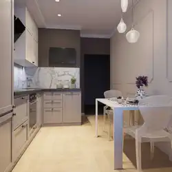 Interior of an elongated kitchen