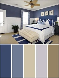 What color goes with blue in the bedroom interior