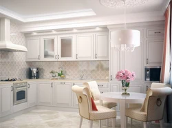 Photo of a classic kitchen with light facades