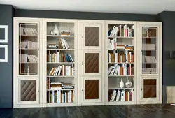 Bookcase in the living room interior photo in a city apartment