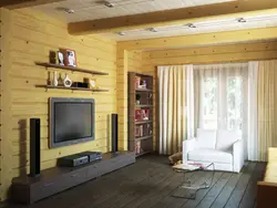 Современная гостиная в деревянном доме фото