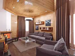 Modern living room in a wooden house photo