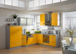 Кухня ў шэра жоўтых танах фота