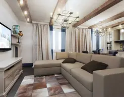 Интерьер гостиной в квартире в современном стиле с угловым диваном