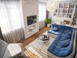 Interior of a living room in a modern style apartment with a corner sofa