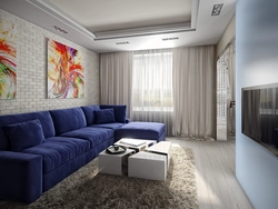Interior Of A Living Room In A Modern Style Apartment With A Corner Sofa