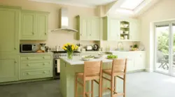 Dark green walls in the kitchen interior