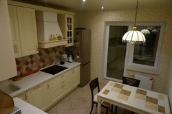 Photo of a kitchen 11 sq m photo with access to the balcony