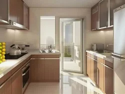 Kitchen interior photo in a panel house with a balcony