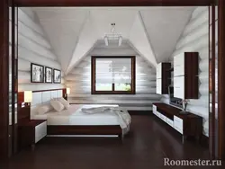 Интерьер спальни деревянного дома из бревна