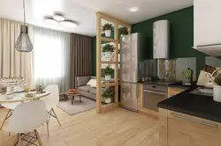 Дызайн маленькай кухні з залай