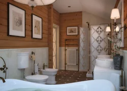 Photo Of A Wooden House Bathroom