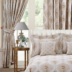 Bedroom curtains and bedspread in the same style photo