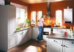 Kitchens with gas boiler and window design photo