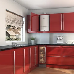 Kitchens with gas boiler and window design photo