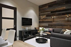 Laminate on the walls in the interior of the living room apartment photo