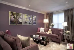 Lilac color in the living room interior combination with other colors