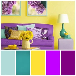 Сиреневый цвет в интерьере гостиной сочетание с другими цветами