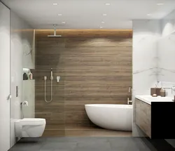 Bathroom Interior With Marble And Wood Tiles