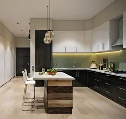 Island in the kitchen photo in a modern apartment