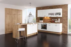 Modern white kitchen with wood in the interior