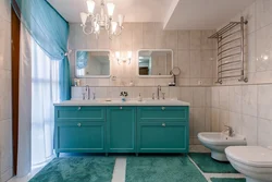Bathroom design in turquoise tone