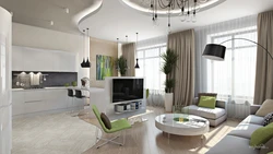 Kitchen living room 35 sq m photo in modern style