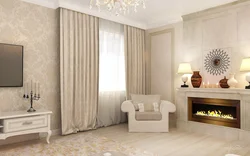 Interior design of living room with light wallpaper