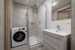 Душ және кір жуғыш машина фотосуреті бар ванна бөлмесінің дизайны
