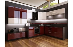 Interior design of burgundy kitchen photo