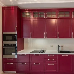 Interior design of burgundy kitchen photo