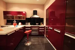 Interior design of burgundy kitchen photo