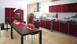 Interior design of burgundy kitchen photo