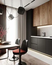 Modern gray kitchen with wood photo
