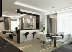 Modern design of living room kitchen in apartment