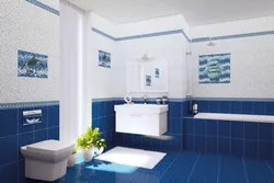 Bath with blue furniture photo