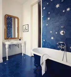 Bath with blue furniture photo