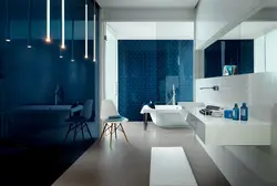 Bath with blue furniture photo