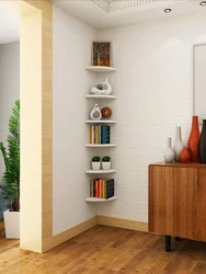 Wall shelves in the hallway in the interior