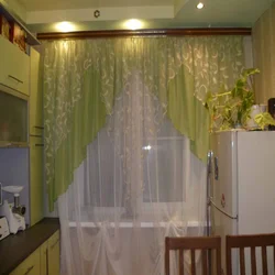 Kitchen design with bright curtains