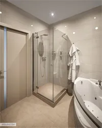 Corner bathroom with shower photo